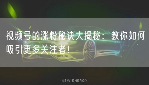 视频号的涨粉秘诀大揭秘：教你如何吸引更多关注者！