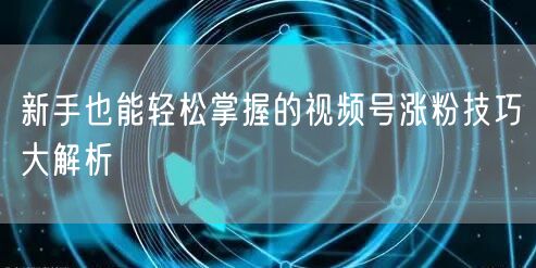 新手也能轻松掌握的视频号涨粉技巧大解析