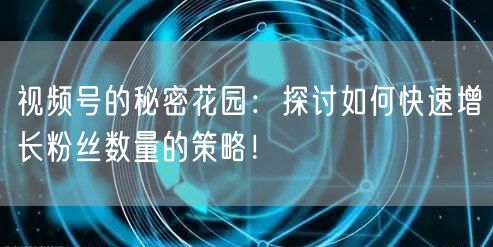 视频号的秘密花园：探讨如何快速增长粉丝数量的策略！