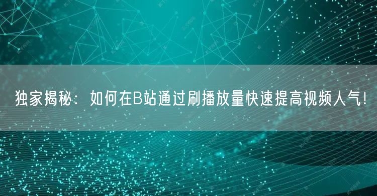 独家揭秘：如何在B站通过刷播放量快速提高视频人气！