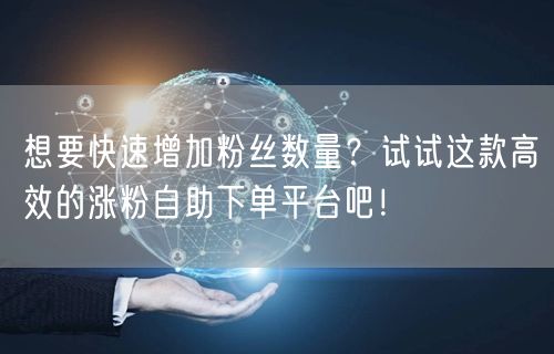 想要快速增加粉丝数量？试试这款高效的涨粉自助下单平台吧！