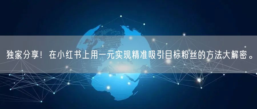 独家分享！在小红书上用一元实现精准吸引目标粉丝的方法大解密。