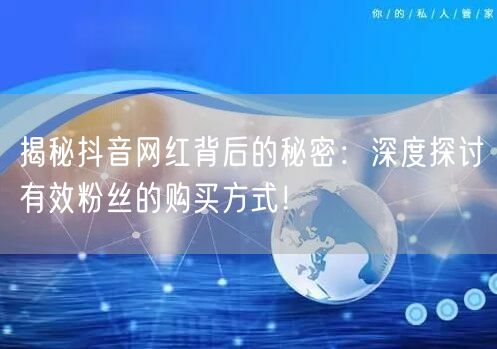 揭秘抖音网红背后的秘密：深度探讨有效粉丝的购买方式！